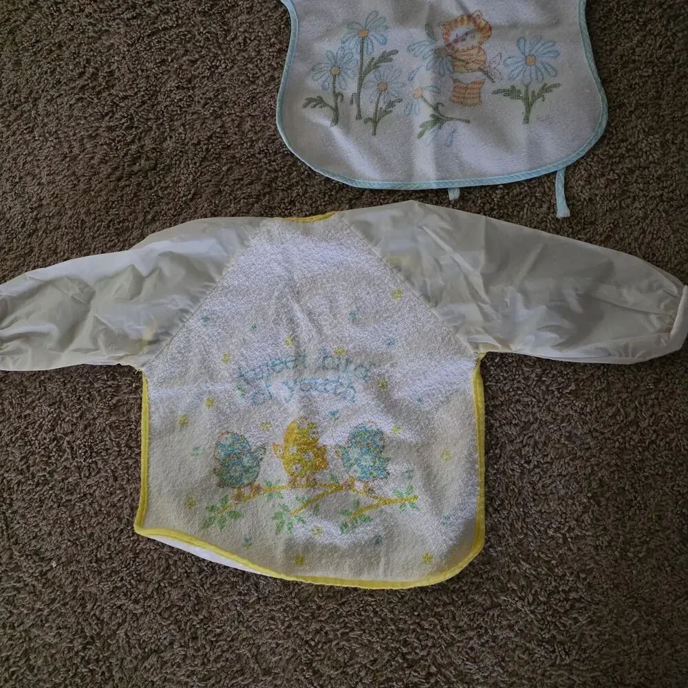 Vintage Baby Coverall Bibs Set Of 2 Long Sleeve Art 90s 80s Carters Pastel